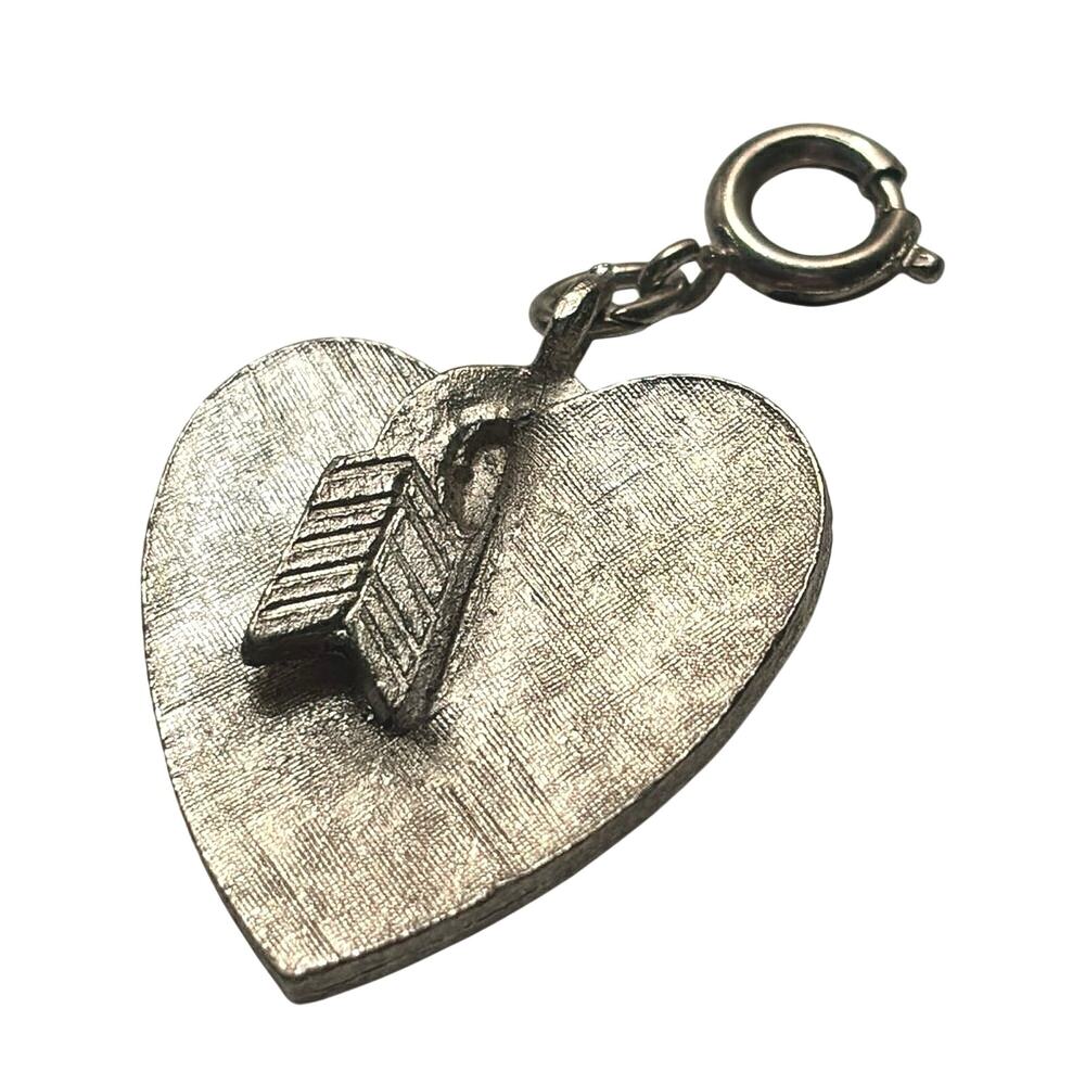 Vintage Silver Tone Heart Arrow Charm Pendant Heavy Romantic Jewelry